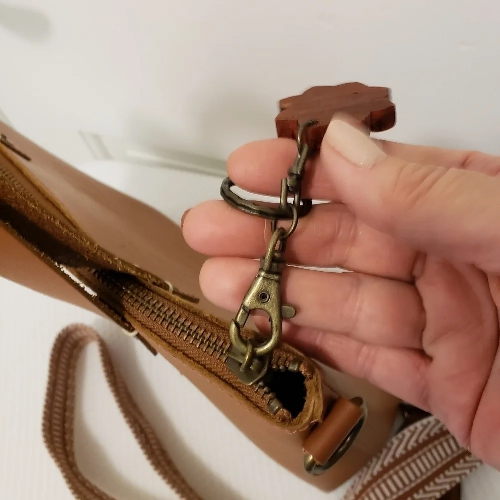 FEED Projects 50 Medium Sized Leather Satchel, Zip Close, Russet In Color